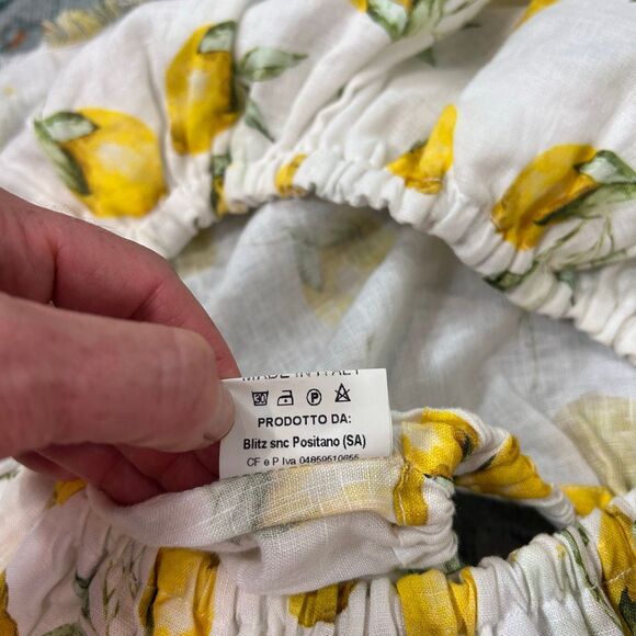 Palo Borracho Crop Top Womens Small Yellow White Lemon Linen Off the Shoulder - Picture 11 of 14